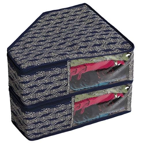 Homestrap Premium 3 LayerCotton Blouse Cover/Clothes Storage Bag Navy Blue Pack of 2