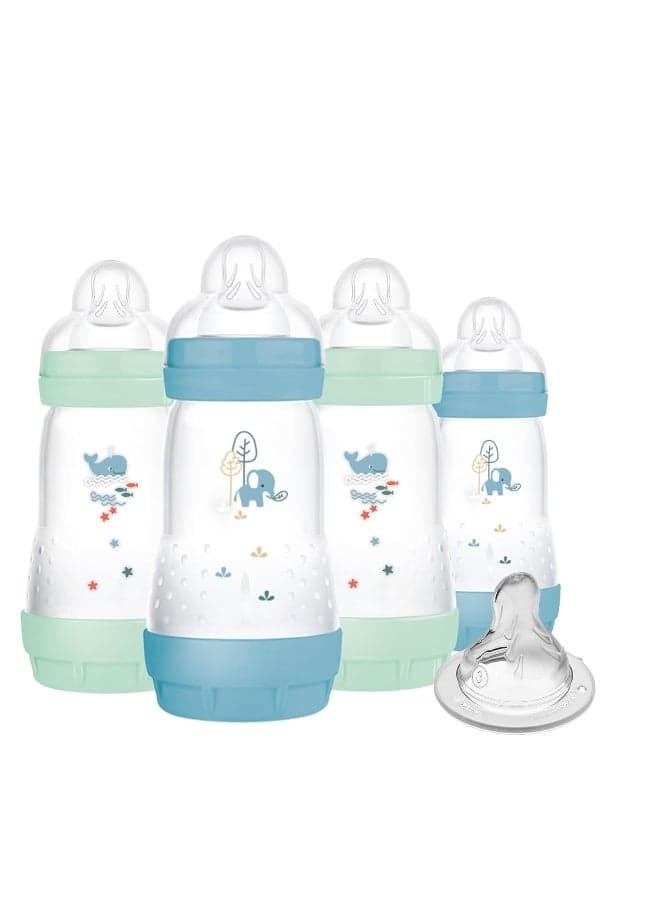 MAM 9oz Easy Start Anti-Colic Baby Bottles, Medium Flow with Bonus Fast Flow Nipple, Breastfeeding-Like Silicone, Reduces Colic and Gas, Easy-to-Clean, BPA-Free, 2 Plus Months