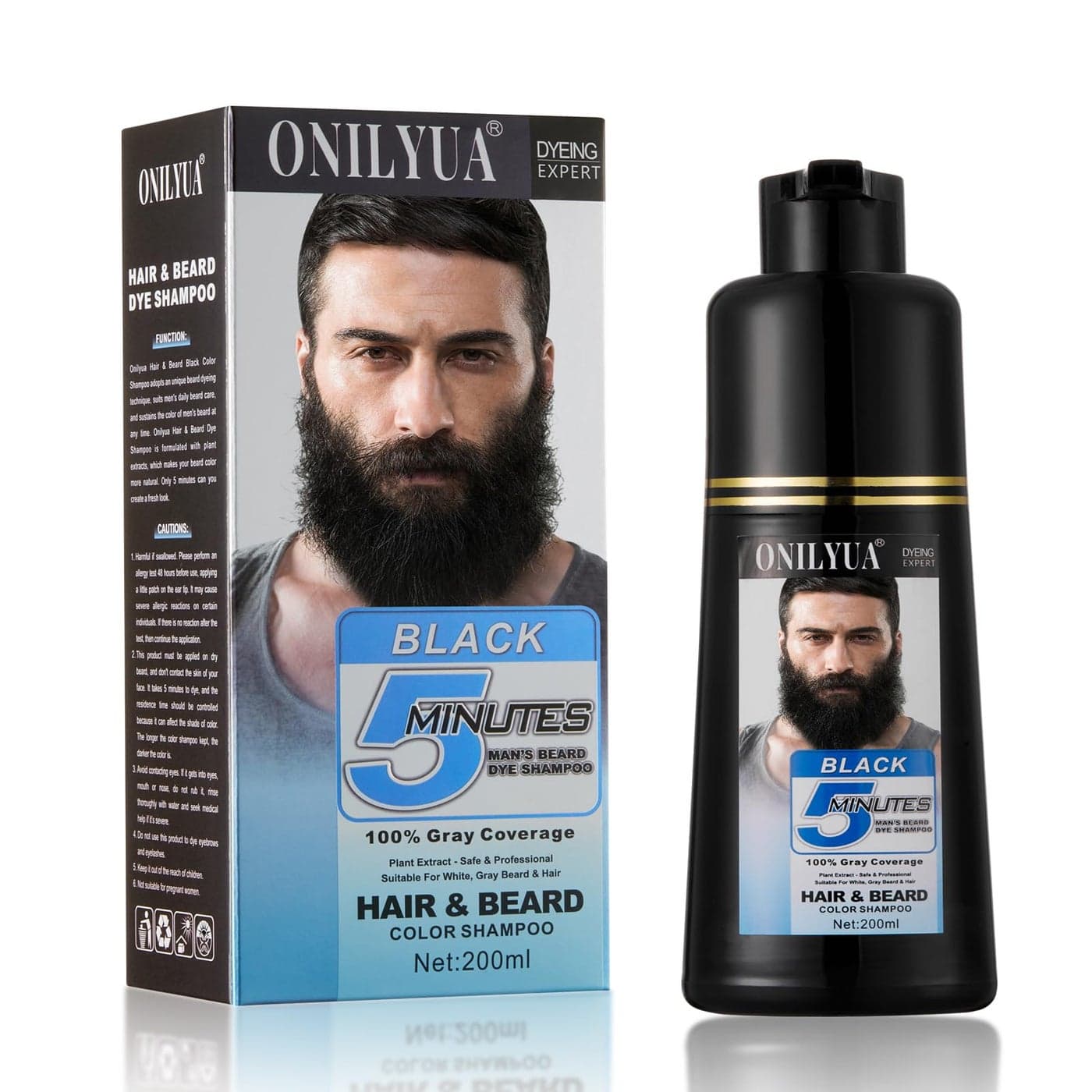 Mens LongLasting Black Hair Dye Root Touch Up for Gray Coverage 5 Minute Natural Beard Mustache Coloring Shampoo 3in1