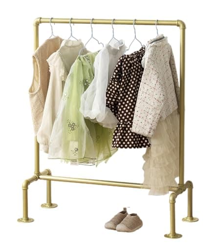 DOFURNILIM Kids Pipes Dress up Racks, Kids Clothing Racks, Child Garment Racks, Hanging Clothes Rod Storage Shelf Organizers Shelves Shelving, Gold Metal