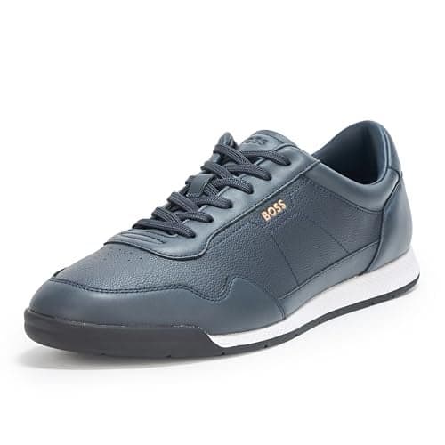 BOSS, Titanium Low Profile Leather Sneaker, Blue Marine, 8