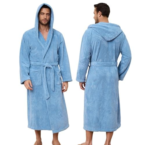 PJGGZ Men's Bathrobes with Hood, Soft Long Towel Robe for Men - Super Absorbent Quick Dry yet Warm