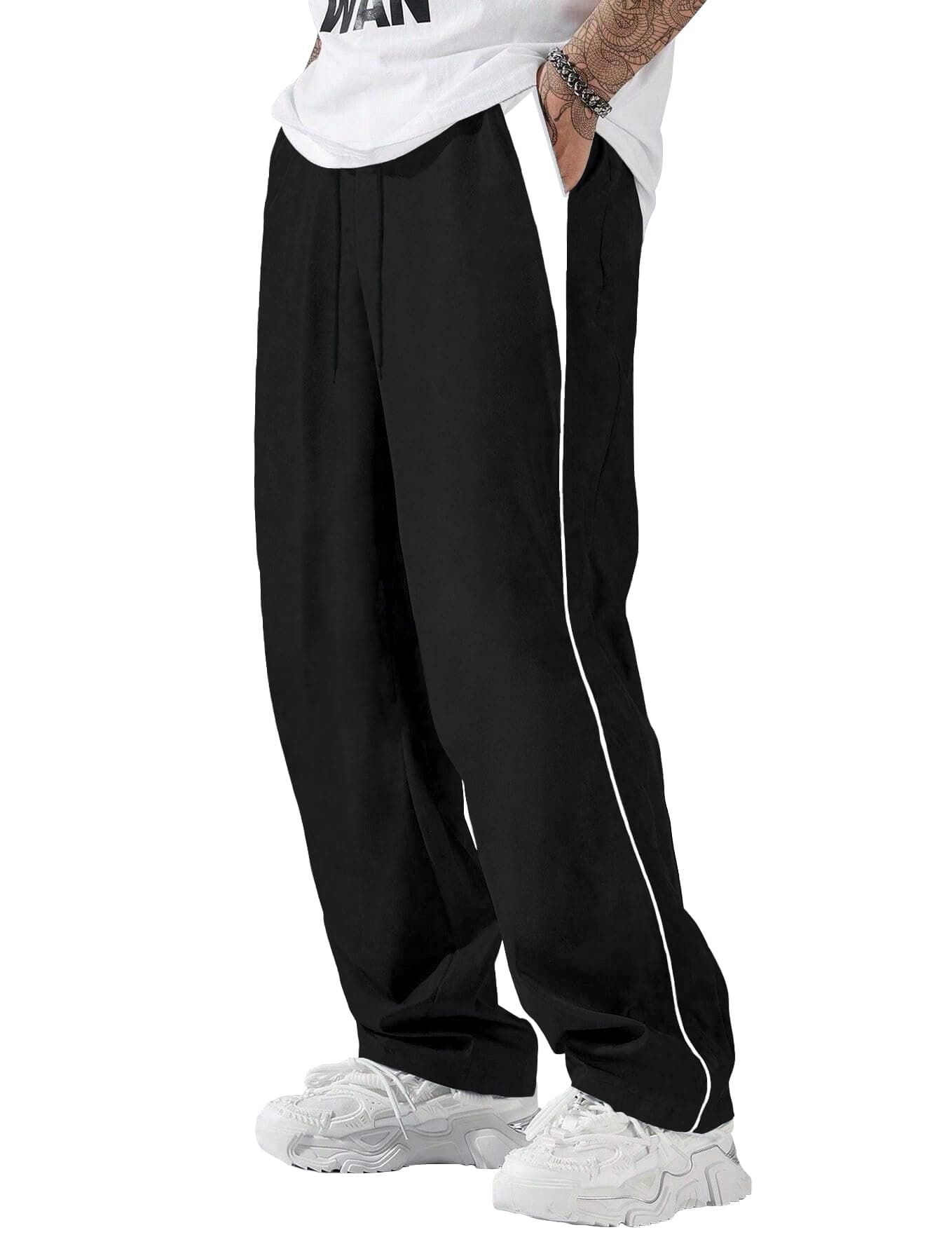 AVANOVA Men's Black Track Trouser Pant – Drawstring Waist Loose Fit Quick-Dry Sports Pants, Lightweight Breathable Casual Trousers (Track 40 Black-S)