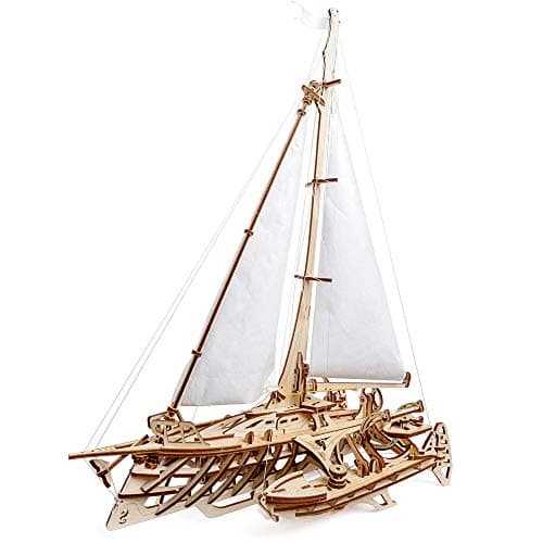 UGEARS Trimaran Merihobus 3D Wooden Puzzles for Adults Wooden Model Kits for Adults Catamaran Mechanical Models Wooden Ships Sailboat Model Kit Brain Teaser Hobby Set