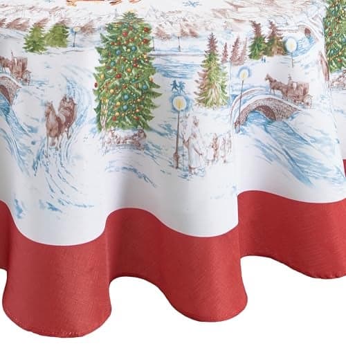 Elrene Home Fashions Santa Snowy Sleighride Wrinkle Resistant Holiday/Christmas Tablecloth, 60"X84", Oval