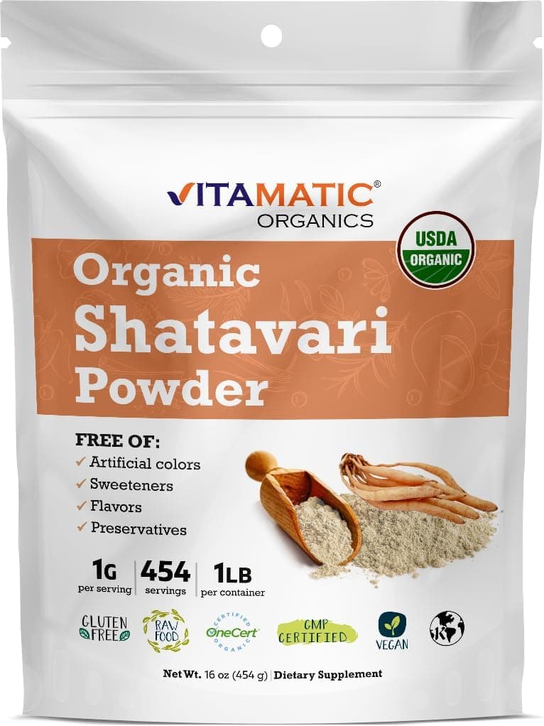 Vitamatic Certified USDA Organic Shatavari Powder 1 lb 16 oz Traditional Ayurvedic Herb for Womens Health Hormonal Balance Vitality