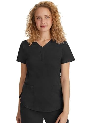 Healing Hands Scrub Tops for Women Two Pocket Y-Neck Womens Scrub Top Purple Label 2167 Jane X-Large Black