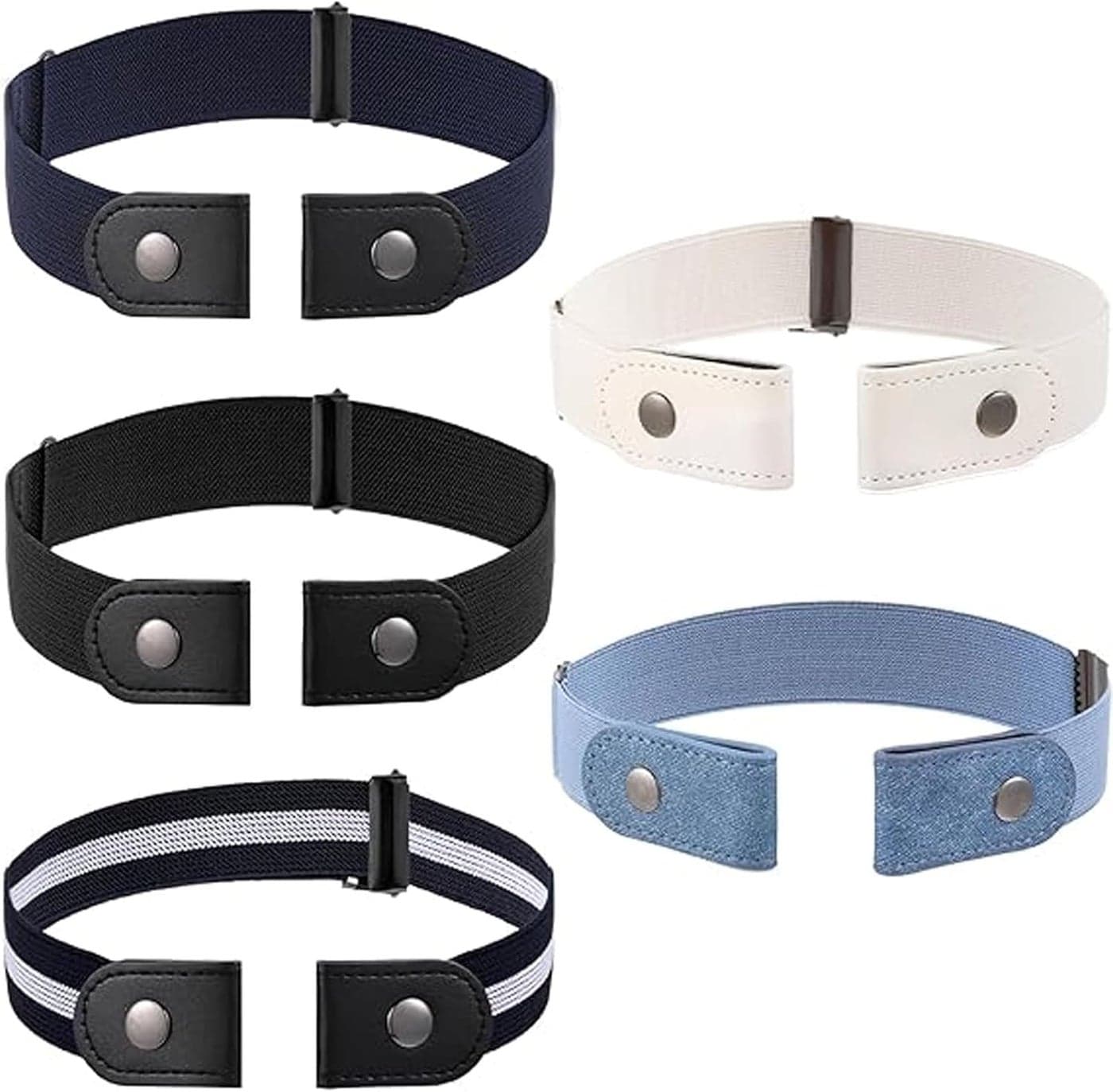 5 Pack Invisible Stretch Belt, No Buckle Comfortable Elastic Waistband for Women & Men, Seamless Adjustable Hidden Belt for Jeans Pants