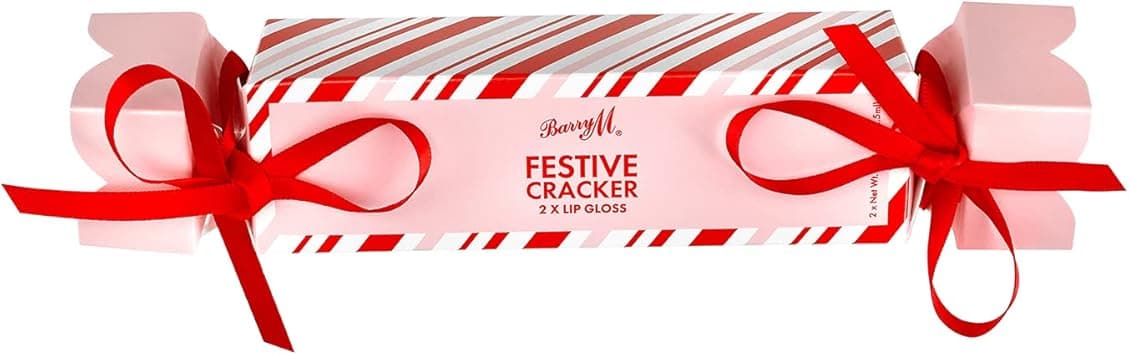 Barry M Festive Cracker Lip Gloss Gift Includes x2 Exclusive Lip Sheen Lip Gloss in shades Red and White Pearlescent