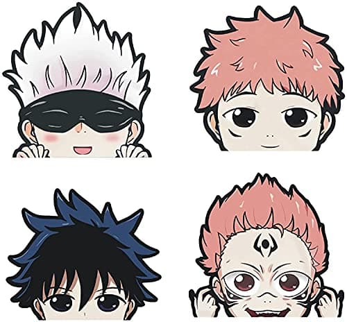 4 Pcs 511 Jujutsu Kaisen Japanese Anime Stickers and Decal Sticker Gojo Satoru Yuji Megumi Ryomen for Car Window Door Bumper Laptop Water Bottle Motorcycle Tablet Cellphone Decoration