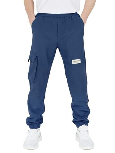 CAMLAKEE Boys' Cargo Joggers Pants Kids Elastic Waist Water Resistant Youth Outdoor Hiking Pants Navy 12-13 Years Size 160