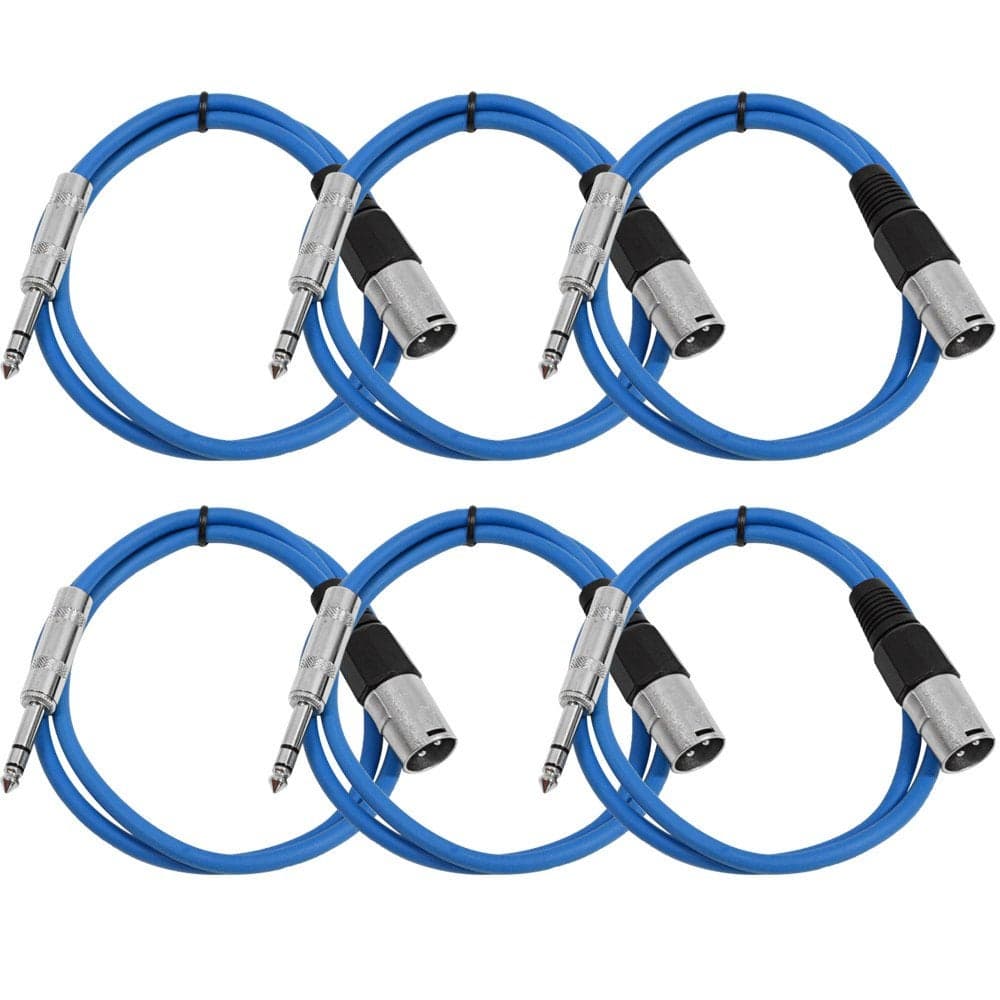 Seismic Audio SATRXLM3Blue6 3Feet XLR Male to 14Inch TRS Patch Cables Blue