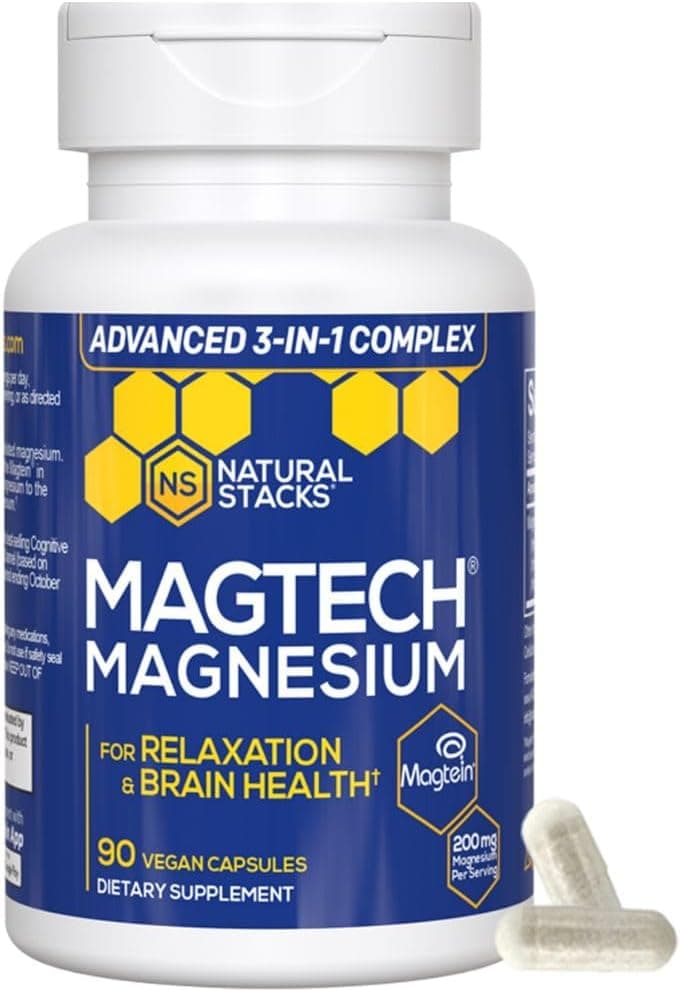 MagTech Magnesium Complex 3 Forms of Magnesium Magtein LThreonate Glycinate Taurate 200mg Chelated Magnesium Supplement Supports Relaxation Brain Health 90 Capsules