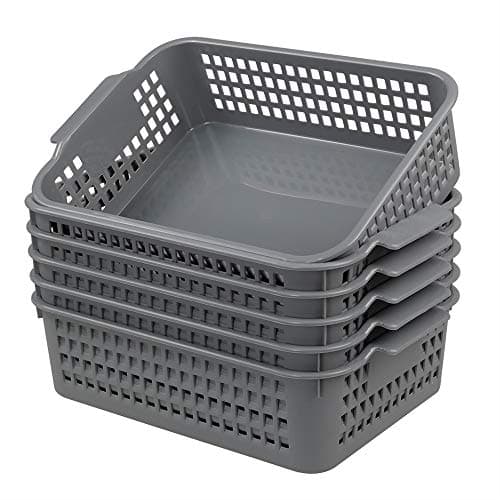Ggbin 6 Pack Plastic Storage Baskets, Desktop Organizer Basket Bin, Grey Shelf Storage Basket