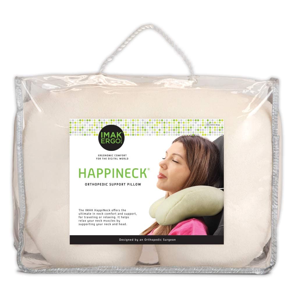 Brownmed IMAK Ergo Happineck Ergonomic Neck Support Pillow for Sleeping Traveling More Comfortable Shoulder Pillow That Supports Posture Orthopedic Travel Neck Pillow Beige