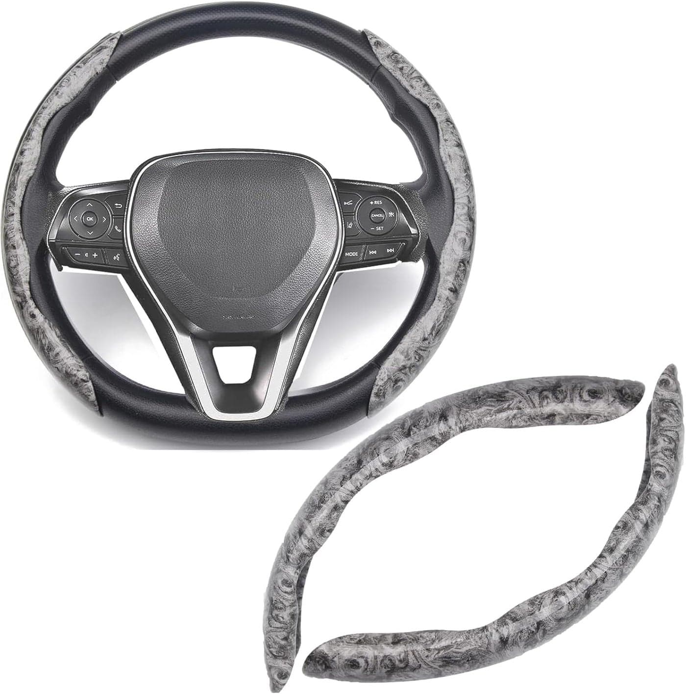 AutoBizarre Car Anti Skid Non Slip Red Wood Grain Finish Steering Wheel Grip Covers Decoration Universal for All Cars - Set of 2 pcs