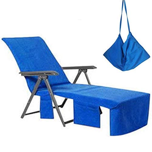 VOCOOL Chaise Lounge Cover Pool Chair Cover Soft and Quick Dry Beach Chair Towel Cover with Pocket for Sun Lounger Pool Sunbathing Garden Beach Hotel No Slide Blue 85 L x 30 W