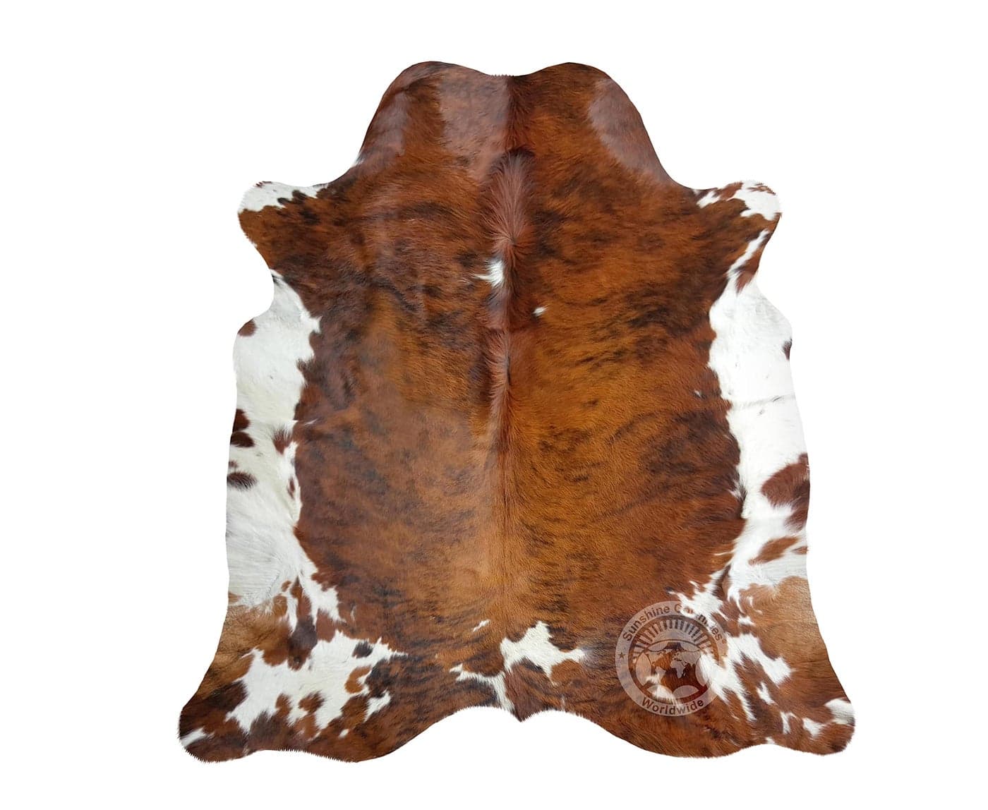 Sunshine Cowhides – Cowhide Rug for Living Room, Bedroom, Nursery, Office & Western Décor – Animal Cow Skin, & Statement Carpet – Tricolor Brindle Cream Brown, Extra Large 6x7-8 Ft