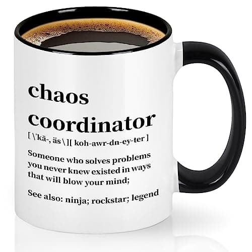 Cabtnca Chaos Coordinator Mug, Gifts, Office Gifts for Coworkers, Boss Coffee Mugs Women, Teacher/Coworker/Boss 11Oz Black Handle