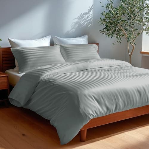 Blue Dahlia 100% Cotton, King Size/Double, Bedsheet (108" x 108") + 2 Pillow Covers, Silky Smooth Feel, 300TC Self Striped Premium Bedsheet, Colour: Grey