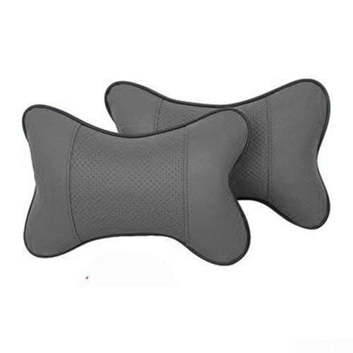 PumPum PU Foam Car Neck Rest Cushion Pillow - Set of 2 (Size - 11 * 7 Inch),Grey