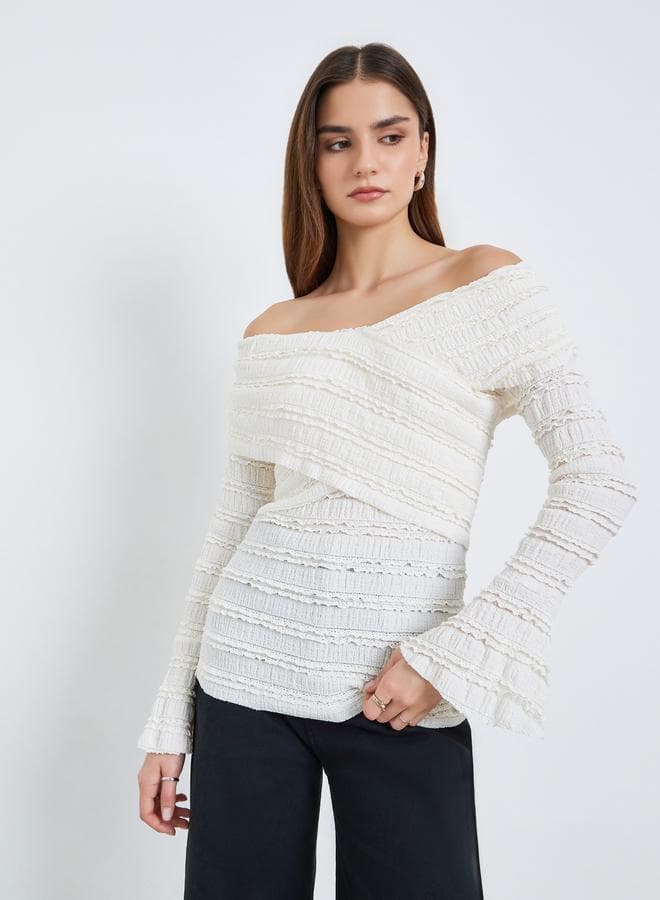 Off-Shoulder Textured Blouse — XL