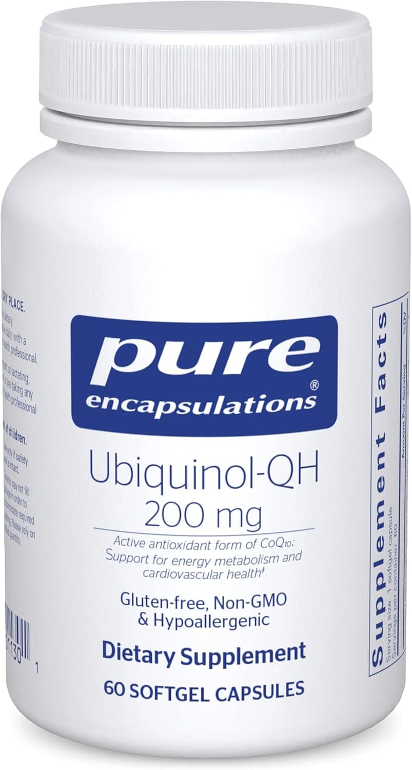 Pure Encapsulations UbiquinolQH 200 mg Ubiquinol Active Form of Coenzyme Q10 Heart Health Energy Metabolism Support Antioxidant Supplement 60 Softgel Capsules