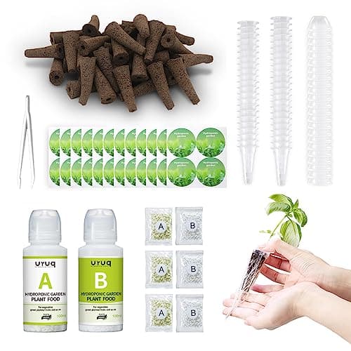 URUQ 188Pcs Hydroponic Pods Supplies: Grow Anything Kit with 45 Grow Sponges, 45 Grow Baskets, 45 Grow Domes, 45 Pod Labels, 8 A&B Plant Food - Compatible Hydroponics Growing System Most Brands