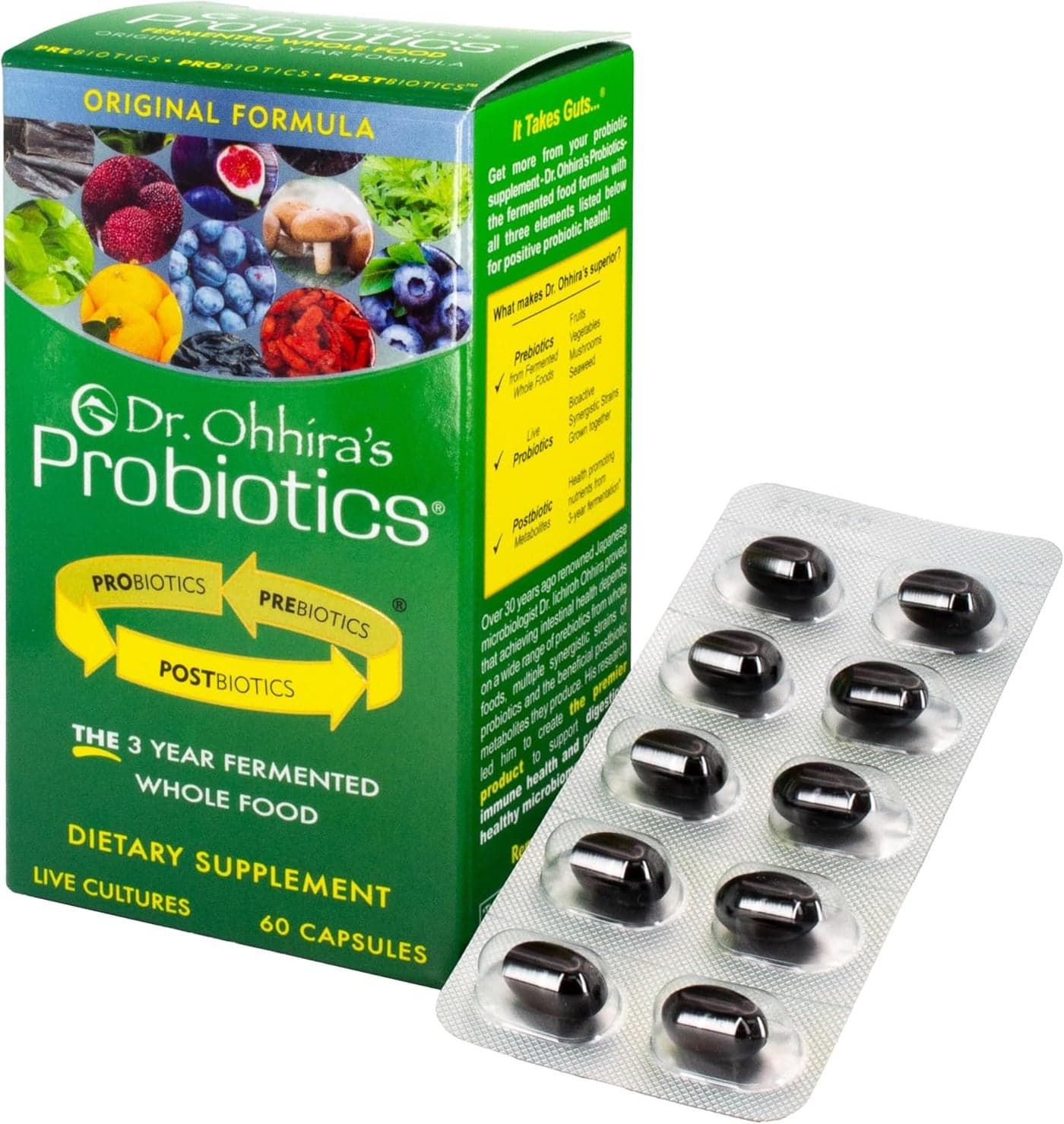 Dr Ohhiras Probiotics Original Formula with 3 Year Fermented Prebiotics Live Active Probiotics and The only Product with Postbiotic Metabolites 60 Capsules