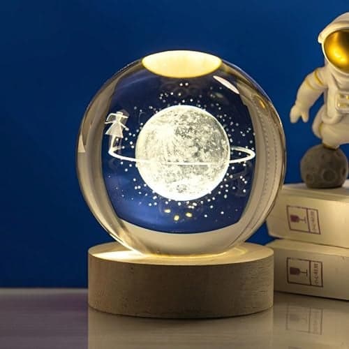 Oblivion 3D Universe Shree Ganesh Crystal Ball Night Light Glass Space Galaxy LED Lamp with Wooden Base 3D Engraved Solar System Crystal Ball for Home Decoration (Astronaut with Resin)