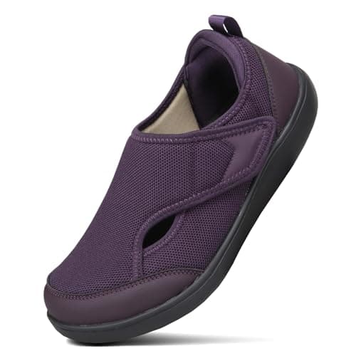 Kanlanlo Womens Wide Diabetic Shoes Adjustable Walking Shoes Wide Width Sneakers for Arthritis Edema Swollen Feet Indoor Outdoor (Purple, Adult, Women, 8.5, Numeric, US Footwear Size System, Wide)