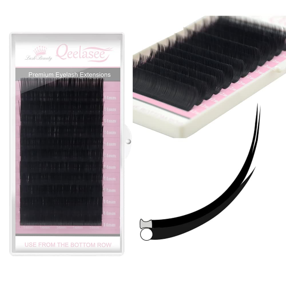 Qeelasee Matte Mink Flat Eyelash Extension 025 C Curl 815 mm Mixed Split Tips Ellipse Eyelashes Mink Individual Eyelash Extension Professional Salon Used