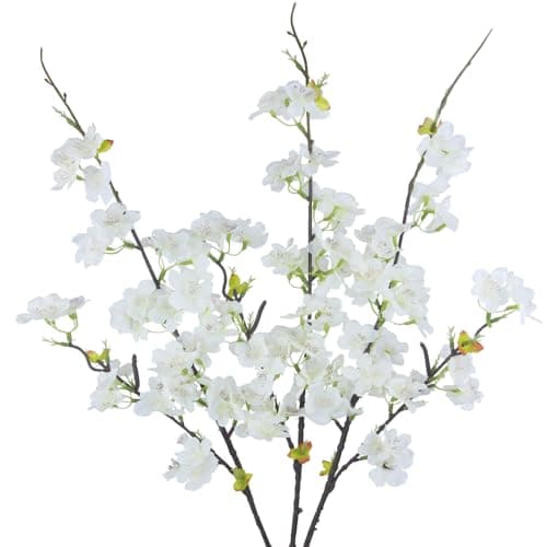 CITYES 3 Pcs Artificial Cherry Blossom Branches Flowers White Silk Peach Flowers Bulk Faux Spring Branches Arrangement Fake Cherry Stems for Indoor Outdoor Party DIY Wedding Table Vase Decor