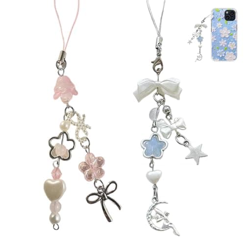 2PCS Phone Charms For Girls, Aesthetic Mobile Phone Charms With Bow And Heart Design, Aesthetic Phone Pendant, Fashion Accessories For Smartphones, Silvery And Pink