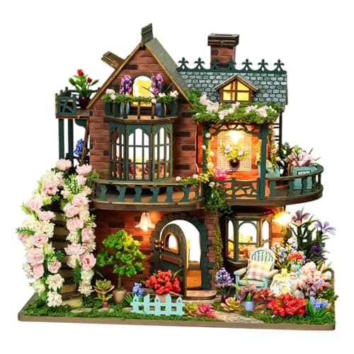 Spilay DIY Miniature Dollhouse Kit Fairy Garden Miniature Dollhouse with LED Light Mini House Building Kit Book Nook for Adult Creative Bookshelf Decoration Unique Gift
