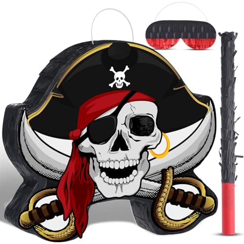 Harrycle Pirate Piata Bundle Pirate Party Game Set Include Captain Piata Bat Stick Blindfold Mask for Birthday Party Nautical Adventure Game Decor Supplies Decor 134 x 143 x 32