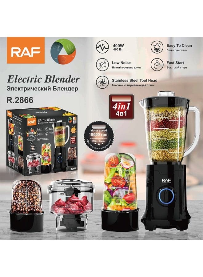 RAF 4-in-1 Electric Blender R.2866 with 400 Watt Motor, 19000 RPM Speed Control, Low Noise Operation, Durable Stainless Steel Blades, Ideal for Smoothies, Coffee Beans, Spices, Meat and Vegetables