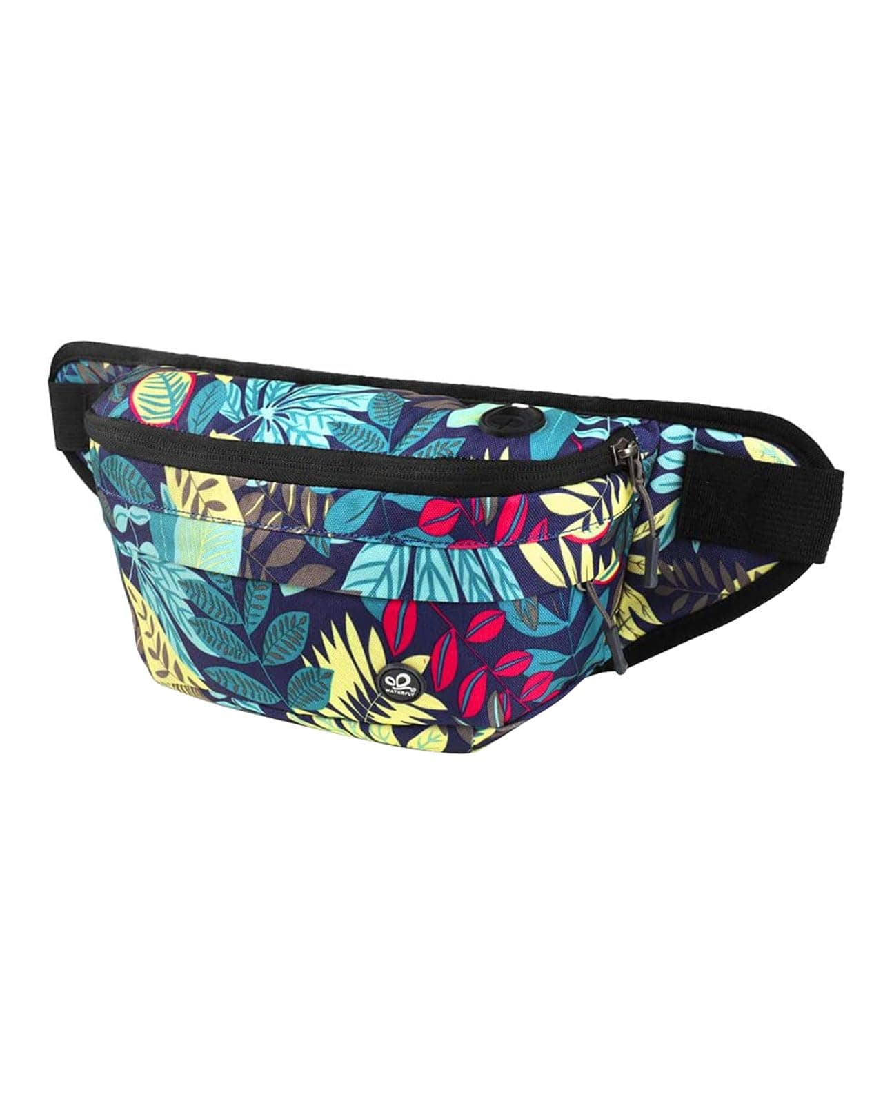 WATERFLY Fanny Pack for Men Women Water Resistant Large Hiking Waist Bag Pack Carrying All Phones for Running Walking Traveling (Black Leaf)
