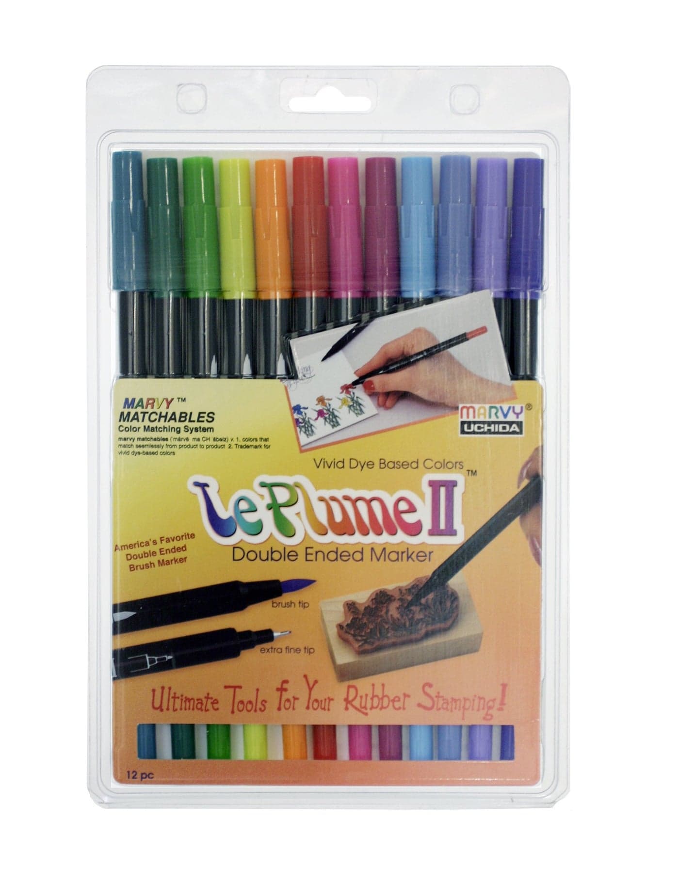 Uchida 112212E Le Plume II DoubleEnded Markers with Brush and Fine Tips Bright Set of 12