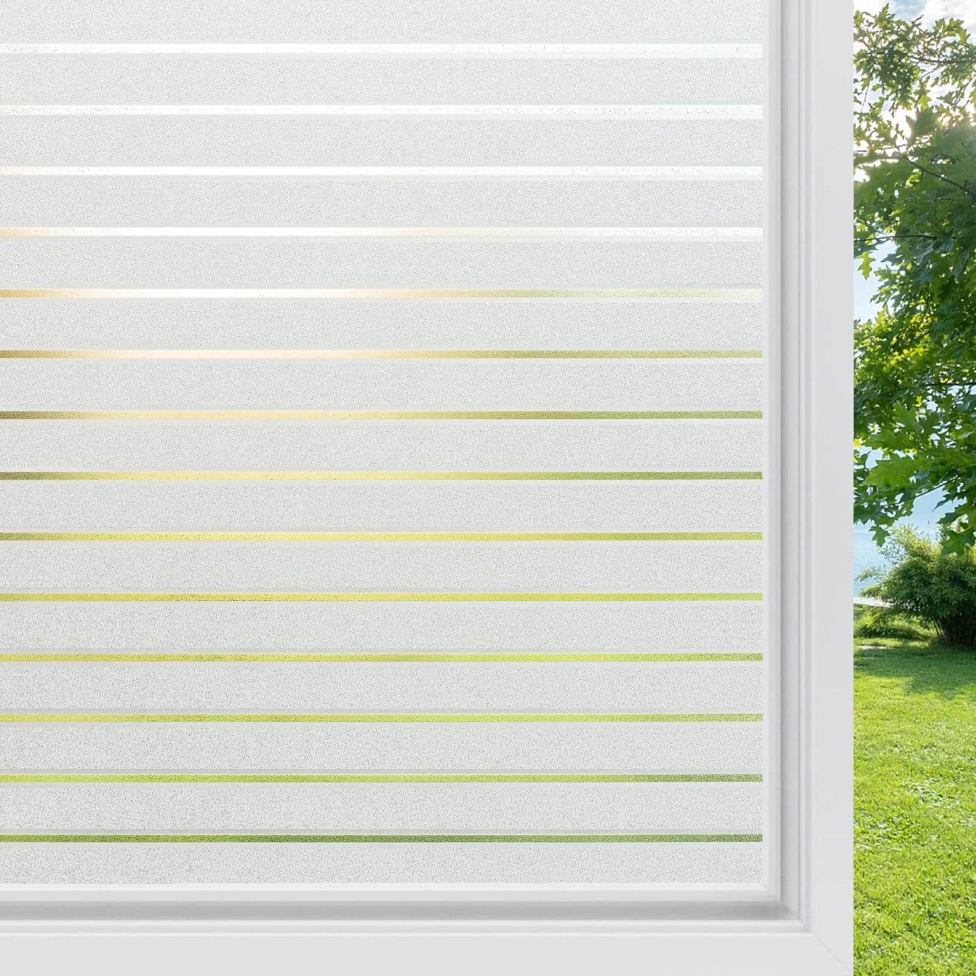 rabbitgoo Window Film Privacy Film for Glass Windows Static Cling 90 x 400 cm Frosted Privacy Sticker No Glue Glass Coverings Opaque UV Protection White Stripe for Office Living Room Kitchen