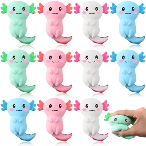 RoundFunny Axolotl Party Favors Sensory Fidget Toy Bulk Stress Relief Gifts Squeeze Axolotl Stress Balls Birthday Goodie Bag Stuffers(28 Pcs)
