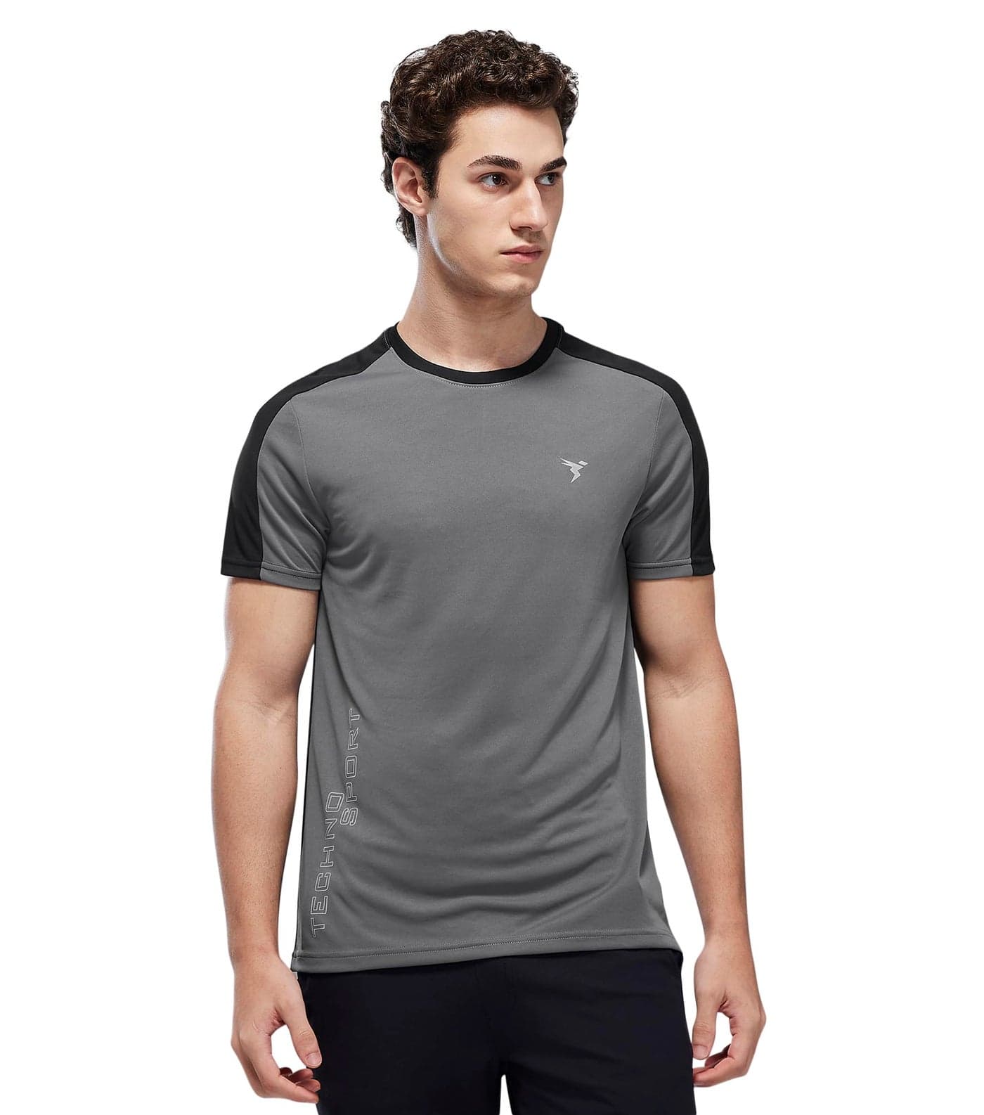 TECHNOSPORT Men's Slim Fit Color Block Short Sleeve T-Shirt (MTP808IRG_Iron Grey_2XL)