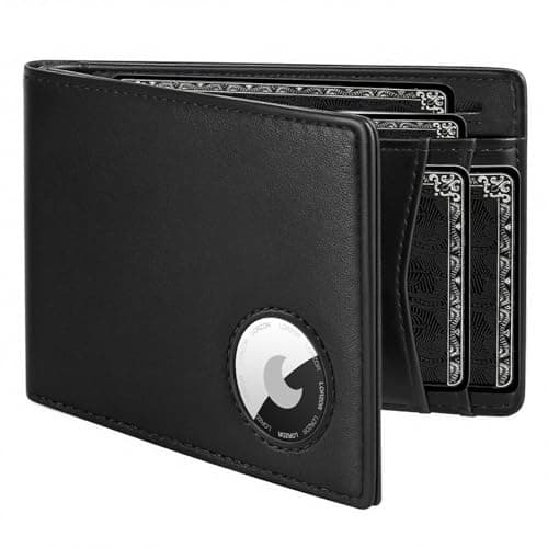 LORZOR Mens Wallet with AirTag Holder, Bifold Full Grain Leather AirTag Wallet with ID Window RFID Blocking Gift Box for Men, up to 12 Cards