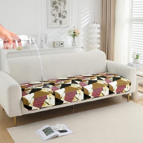 HOKIPO 'Elira Series' Water Repellent + Waterproof Quilted Sofa Mats | Make Your Own Sofa Cover Set | Length 70cm - Wine Abstract Geometry (AR-5242-C5)