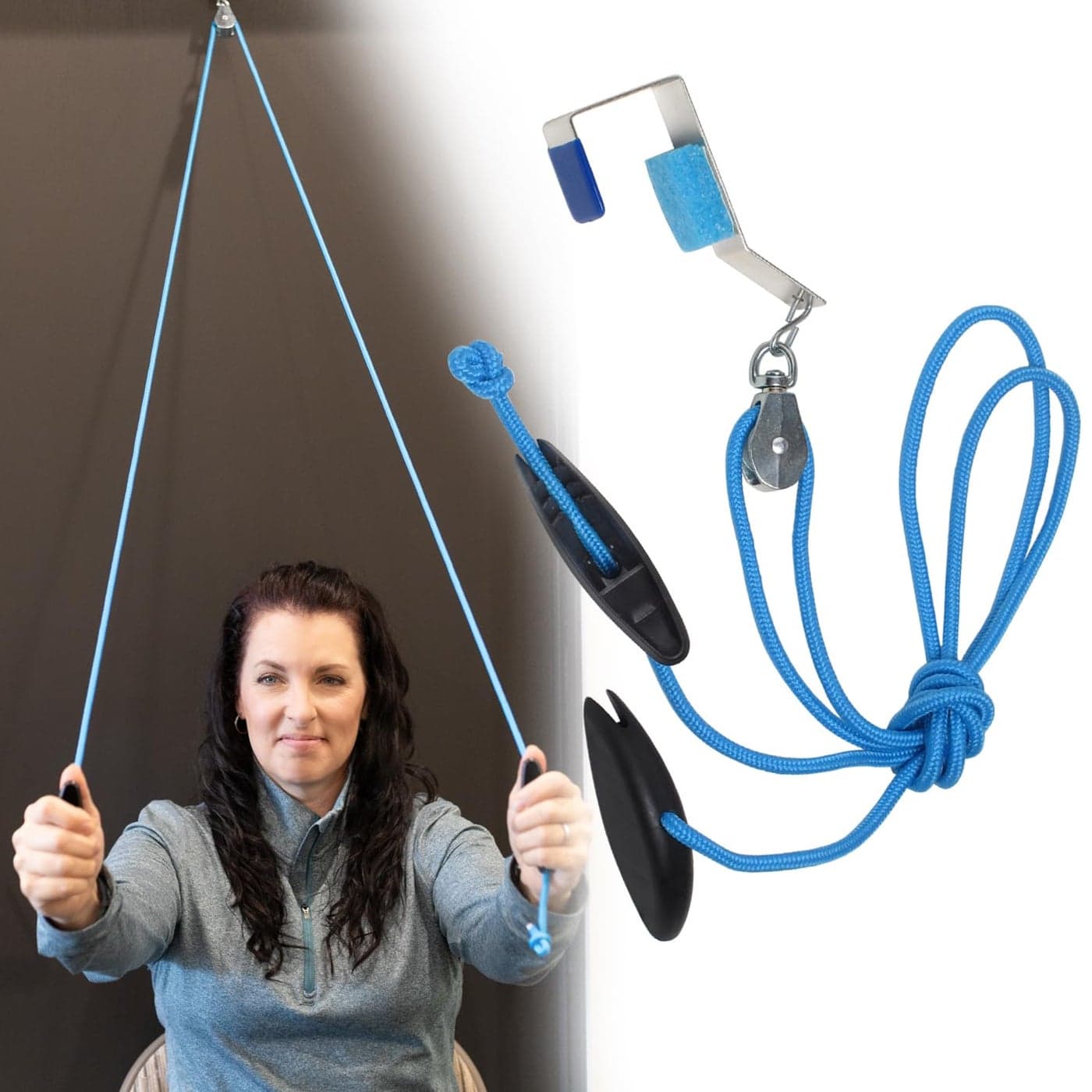 RangeMaster BlueRanger Over the Door Shoulder Pulley Pulley for Physical Therapy Aids Pain Free Range of Motion in Frozen Shoulder Adjustable Cleated Handles Metal Bracket FSAHSA