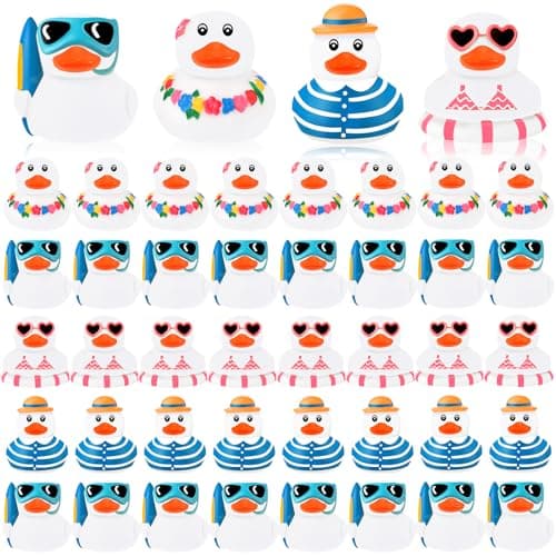 Honoson Summer Beach Rubber Duckies Bulk Mini Rubber Duck Bath Toys Float Bathtub Ducky Cute Squeaky Ducky for Classroom Carnival Summer Birthday Baby Shower Party FavorWhite36 Pcs