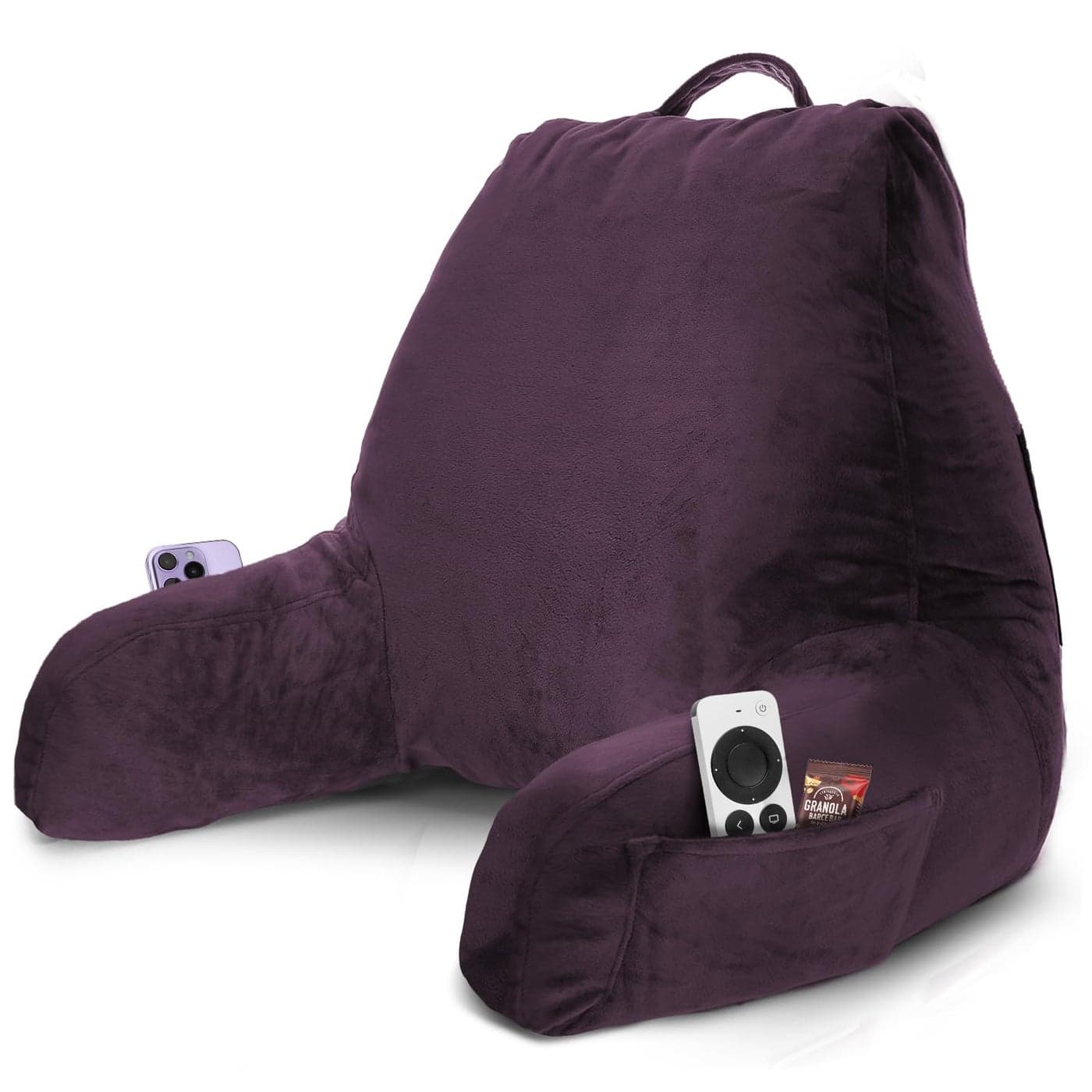Nestl Reading Pillow with Shredded Memory Foam Designed for Sitting Up in Bed and Couch Back and Arms Adjustable Support for Adult Teens Backrest Pillows for Reading with Washable Cover Purple