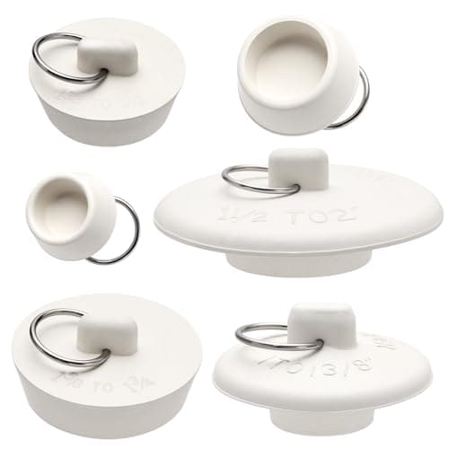 6 Pieces Drain Stopper, Bathroom Sink Stopper, Bathtub Drain Plug with Hanging Ring, Rubber Bath Tub Plugs for Drain in 6 Different Sizes, White