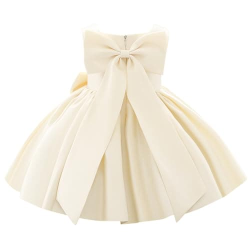 Flower Girls Bowknot Tutu Dress for Kids Baby Wedding Bridesmaid Birthday Party Pageant Formal Dresses Toddler Little Princess First Communion Baptism Christening Dance Gown Champagne 18-24 Months