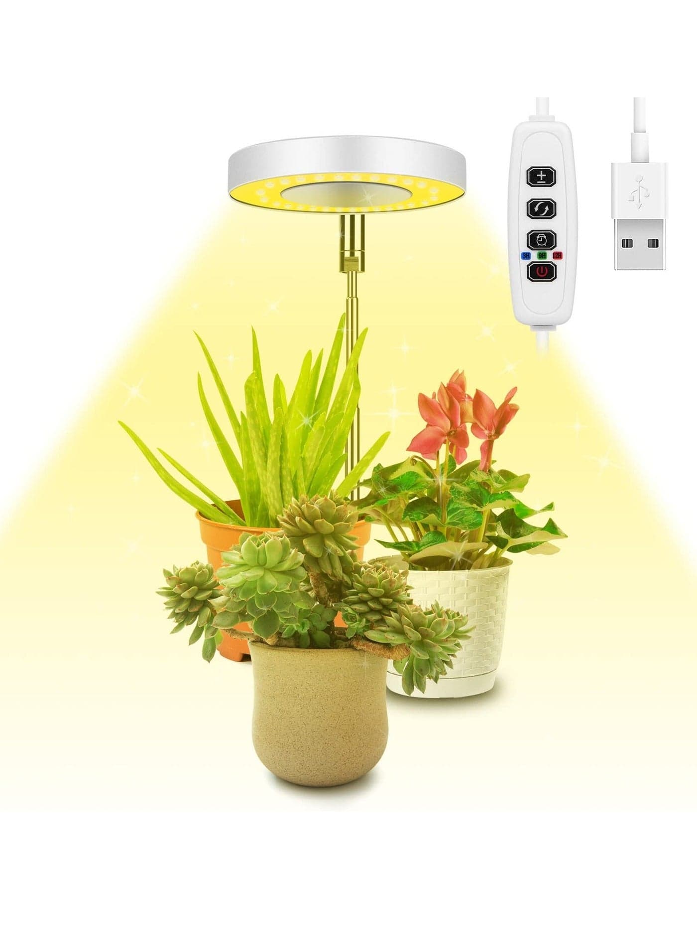 LED Grow Light, Full Spectrum Growing Lamp for Indoor Plants, 9 Adjustable Brightness 180° Rotatable Light Panel, Height with Auto On/Off Timer 3/9/12hrs, For Small Plants (Warm White)